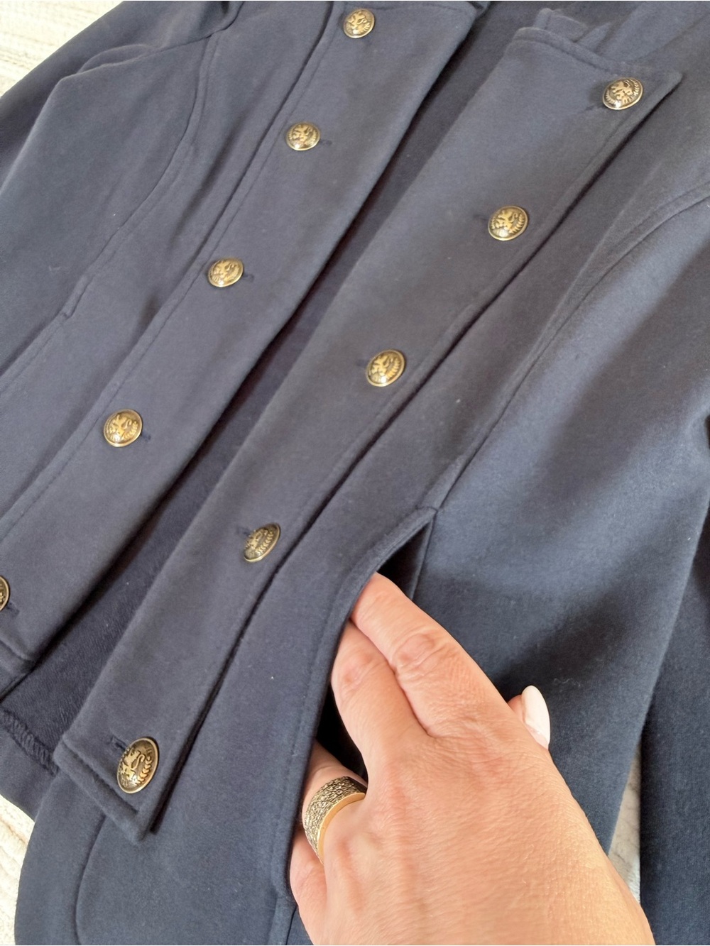 Tommy Hilfiger Military Band Jacket Navy Stand Collar Knit Blazer Gold Buttons M - Picture 8 of 15